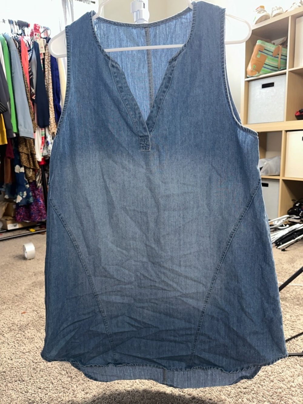 Denim Sleeveless V-Neck Mini Dress - Blue
